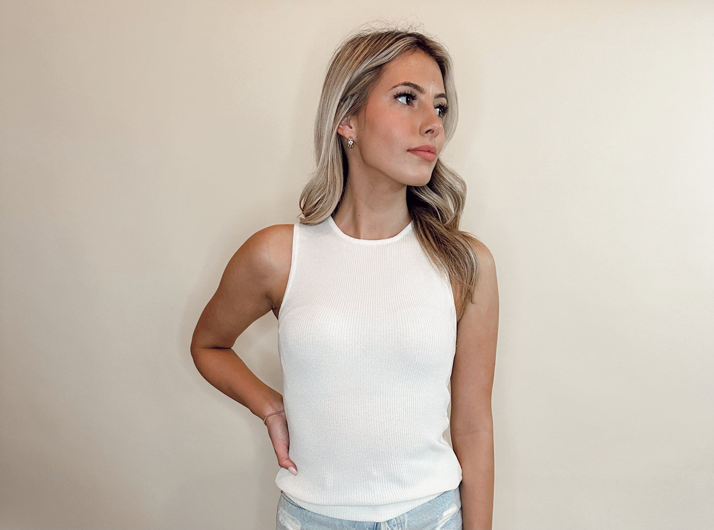 Knit Tank Top-White