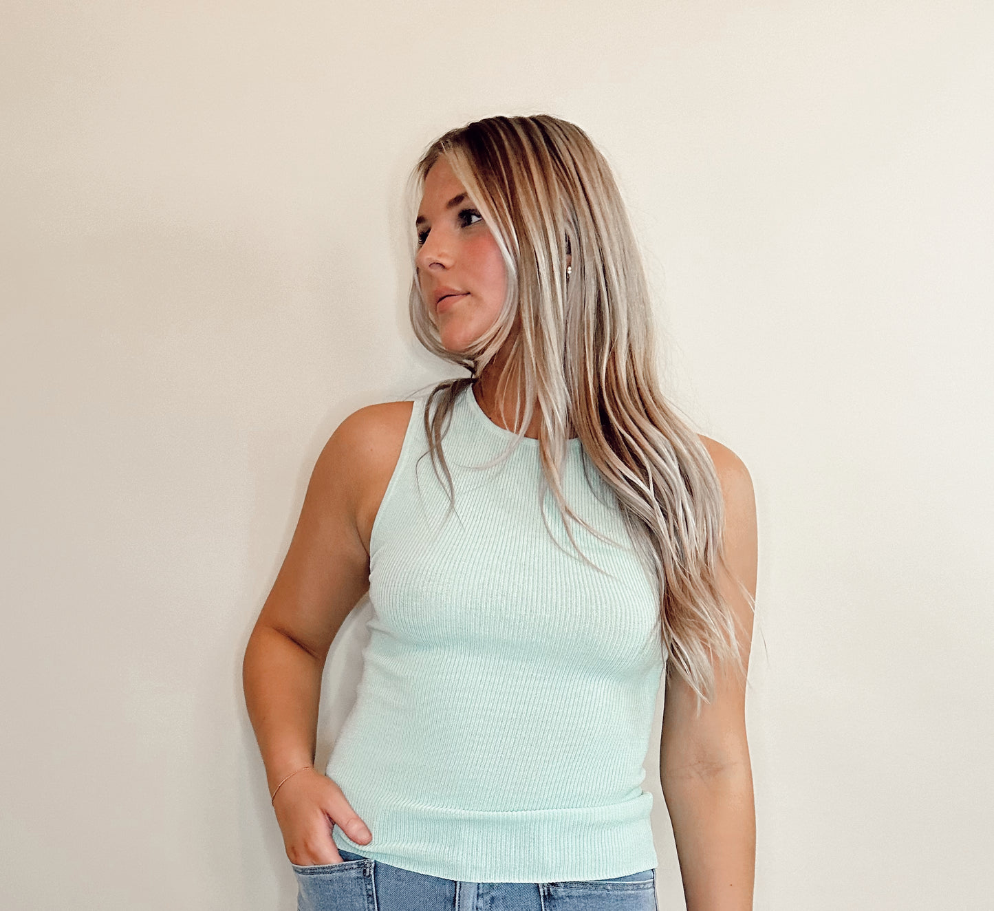 Knit Tank Top-Mint