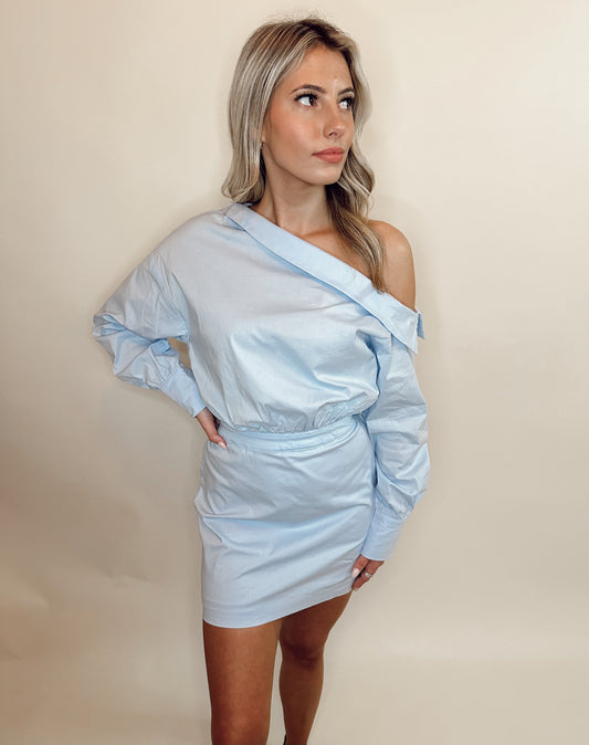 Off The Shoulder Mini Dress-Blue